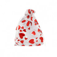 Bolso de organza 7x9cm corazón - Blanco-rojo